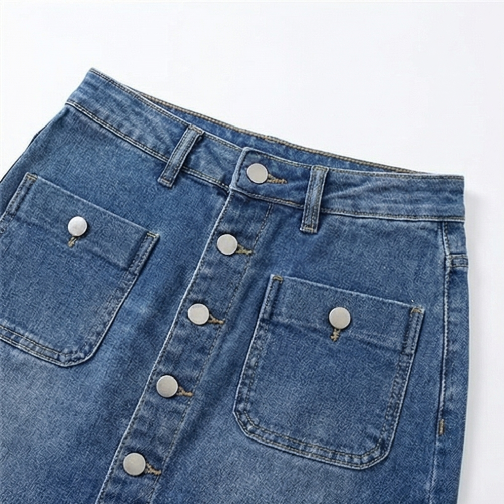 Denara Button-Front Denim Pencil Skirt - Elena Harper