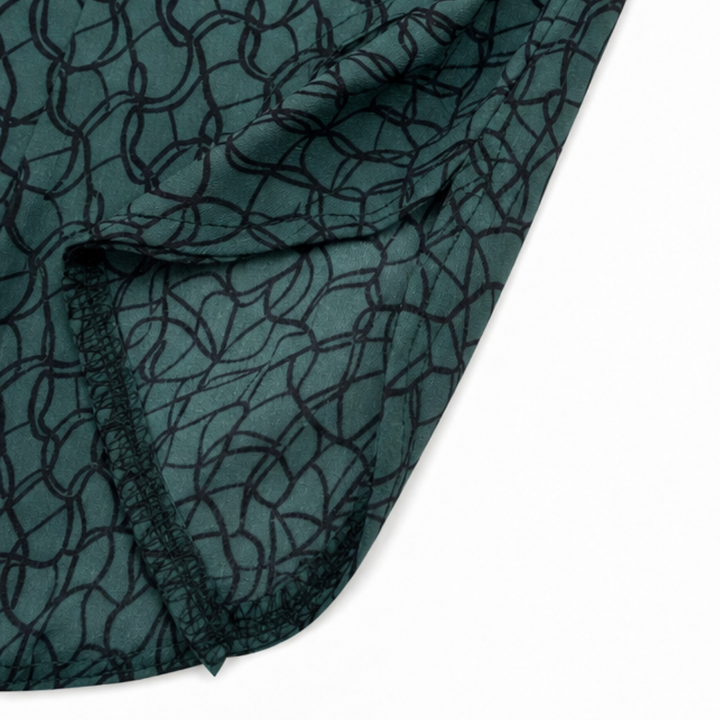 Drapella Geometric Print V-Neck Tunic Blouse with Roll-Tab Sleeves - Elena Harper