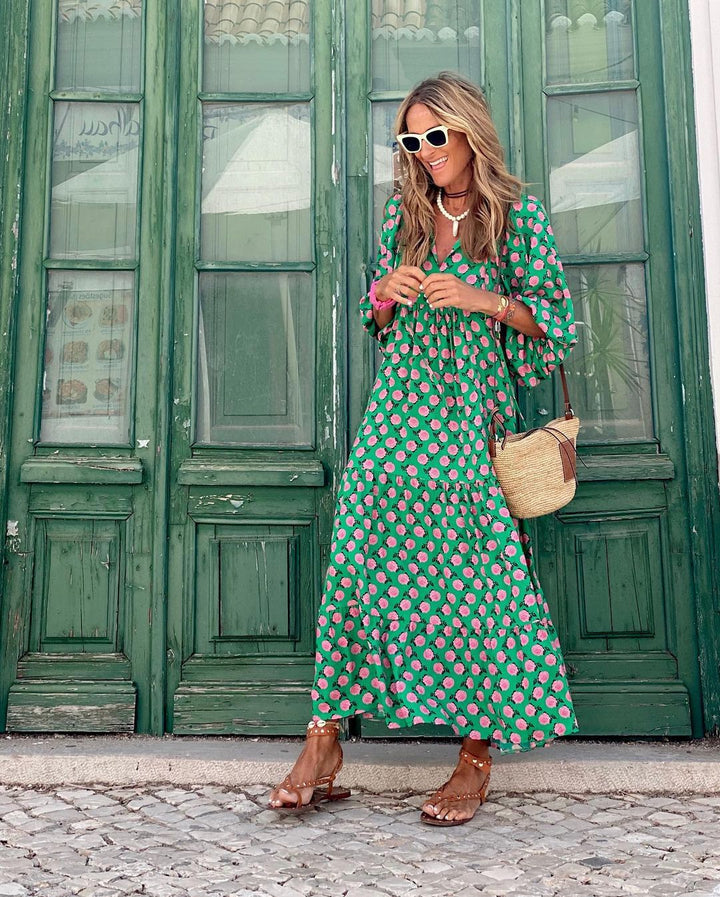 Mabel Breezy High-Low Geometric Print Dress - Elena Harper