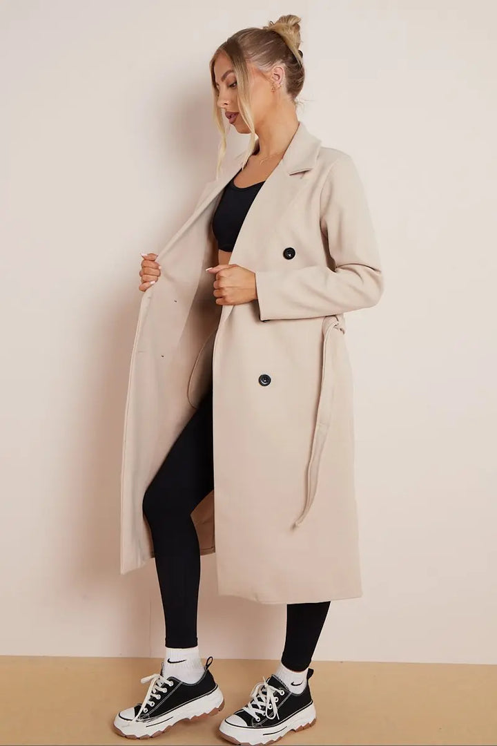 Stella Women's Double Breasted Belted Coat, view 3 - Elena Harper