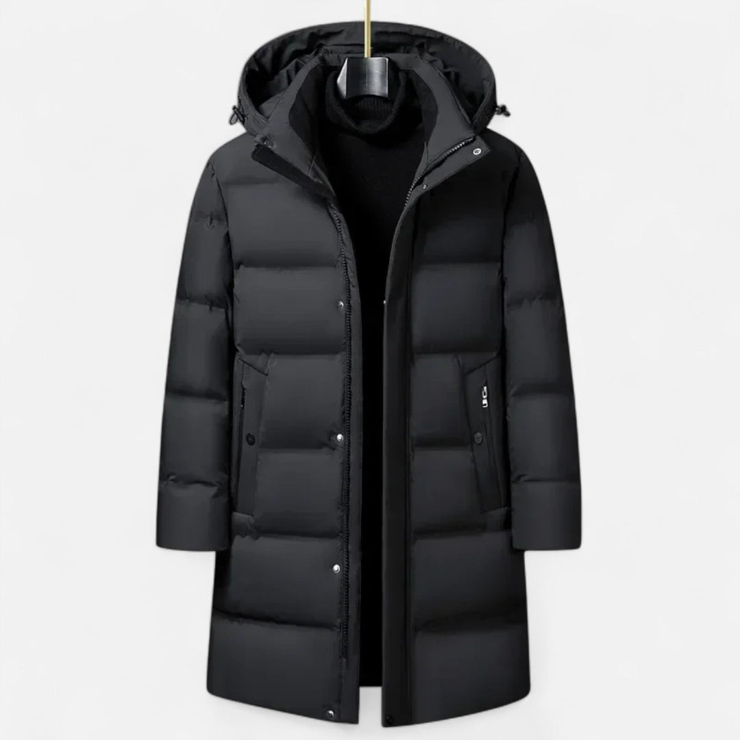 Men's Warm Down Parka with Hood and Long Cut