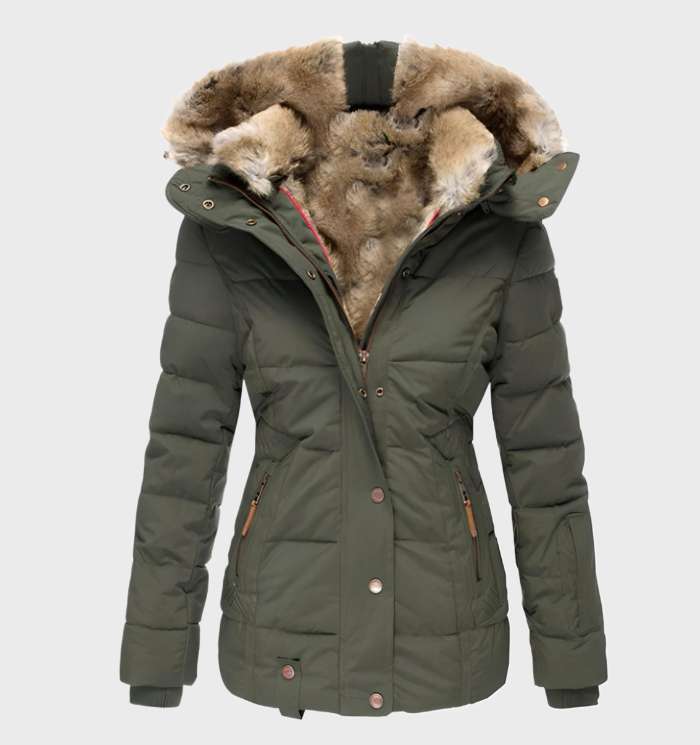 Slim Fit Women's Winter Jacket with Hood Aurora, view 3 - Elena Harper