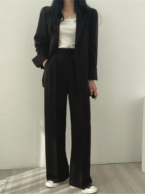 Blazer Pants Set for Women with Wide Legs