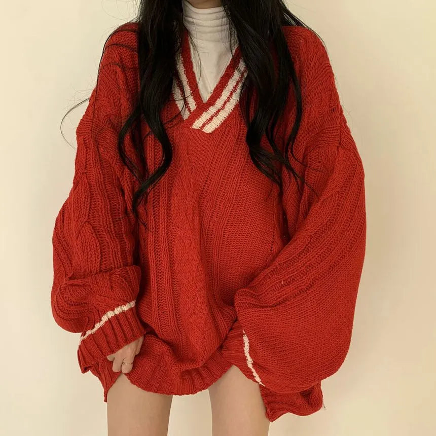 Eshlie Oversized V-Neck Sweater, view 2 - Elena Harper