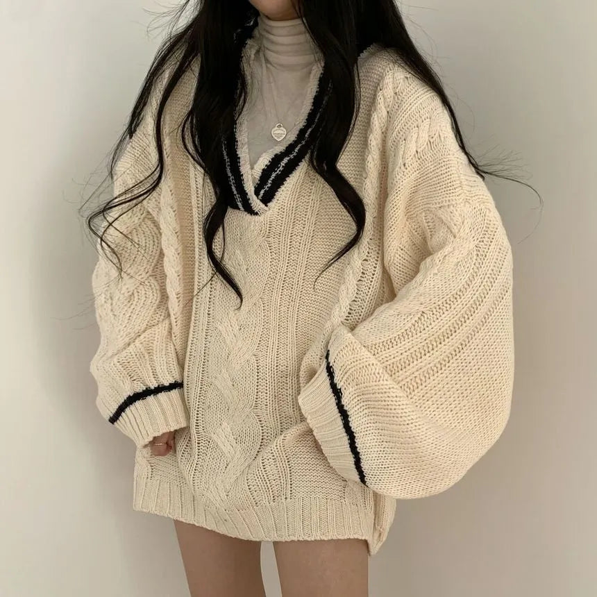 Eshlie Oversized V-Neck Sweater, view 7 - Elena Harper