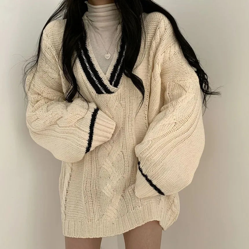 Eshlie Oversized V-Neck Sweater, view 3 - Elena Harper