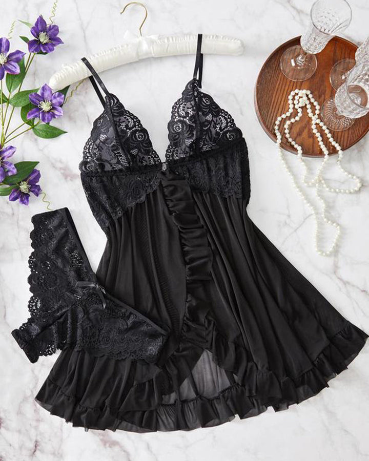 Nina Sheer Lace Nightgown Set, view 3 - Elena Harper