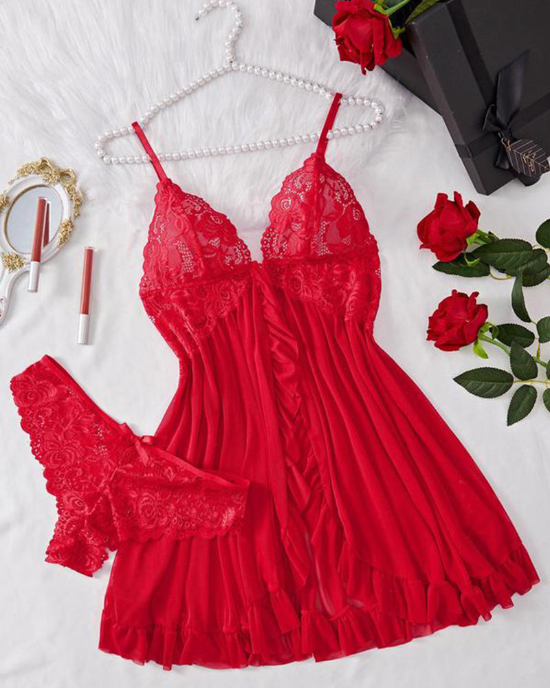 Nina Sheer Lace Nightgown Set, view 7 - Elena Harper