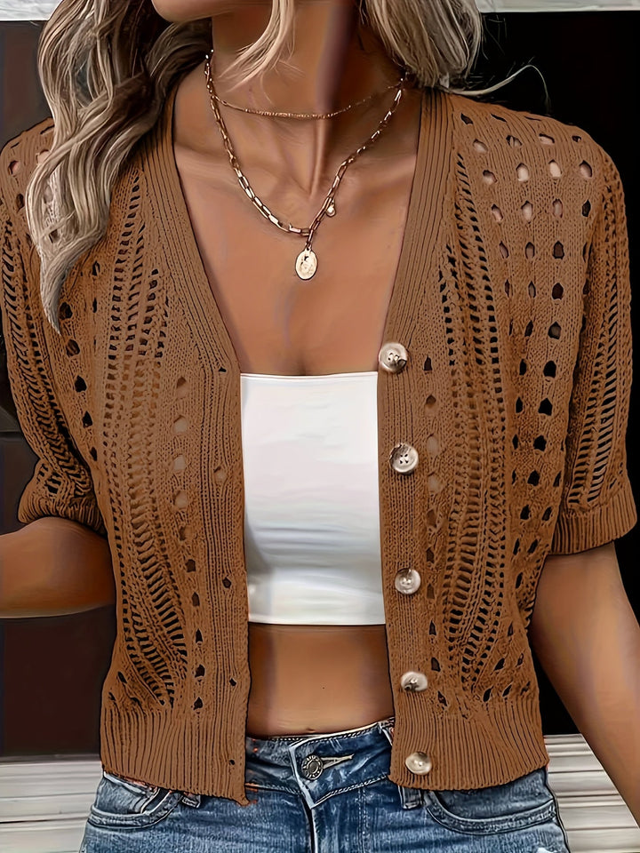 Reyne Openwork Short Cardigan, view 8 - Elena Harper