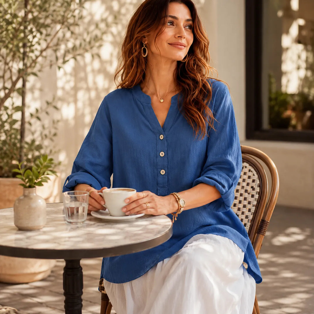 Amberlys Airy Blouse with V-Neck and Buttons - Elena Harper