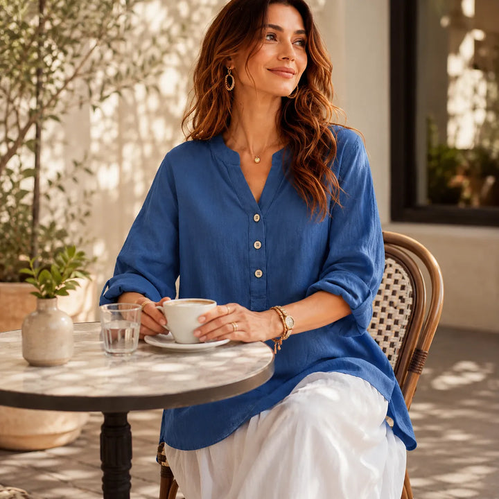Amberlys Airy Blouse with V-Neck and Buttons - Elena Harper