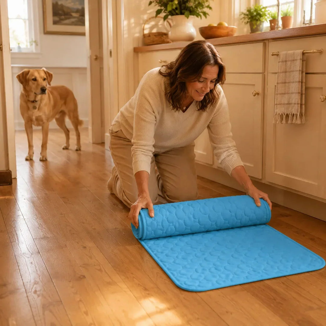 Coolo Self-Cooling Pet Mat, Ice Silk-like Dog Cooling Pad, No-Freezer Cooling Mat for Dogs, view 3 - Elena Harper