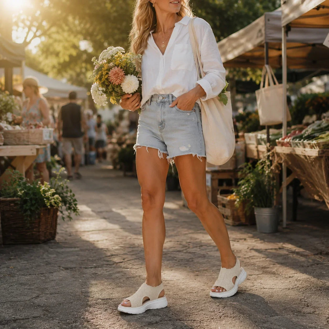 Aurelle Knit Platform Sandals with Cushioned Sole and Slingback - Elena Harper