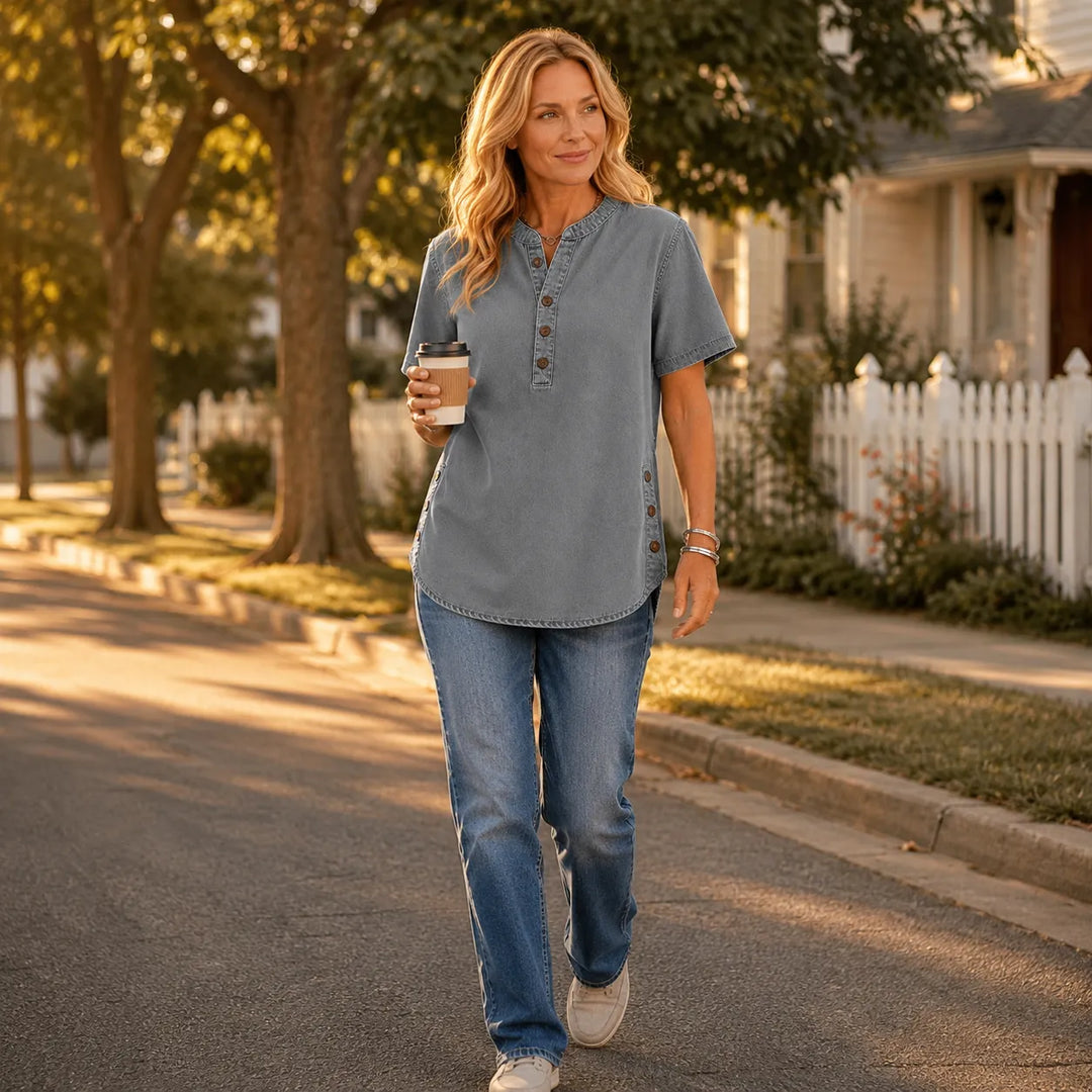 Avelyn – Henley Tunic Top with Side Buttons for Women