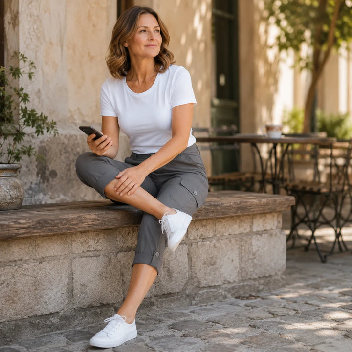Caliva Cropped Cargo Capri Pants with Cuffed Hem and Pockets - Elena Harper