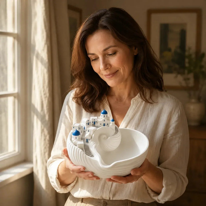 Cycladia Santorini Sculpted Catch-All Bowl for Entryway Keys - Elena Harper