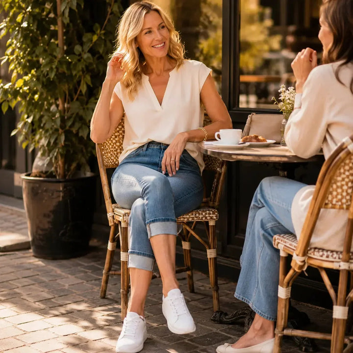 Cuffova Women's High Waist Stretch Capri Jeans with Cuffed Hem - Elena Harper