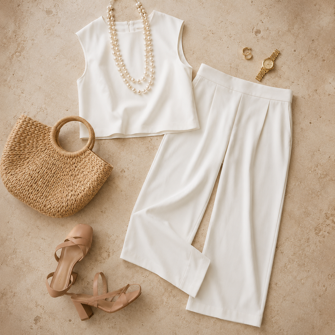 Appia Miceli Cap Sleeve Top and Wide Leg Pants Set for Women - Elena Harper