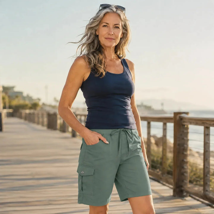 Brevelle Quick-Dry Cargo Shorts for Women with 6 Pockets and Drawstring Waist - Elena Harper