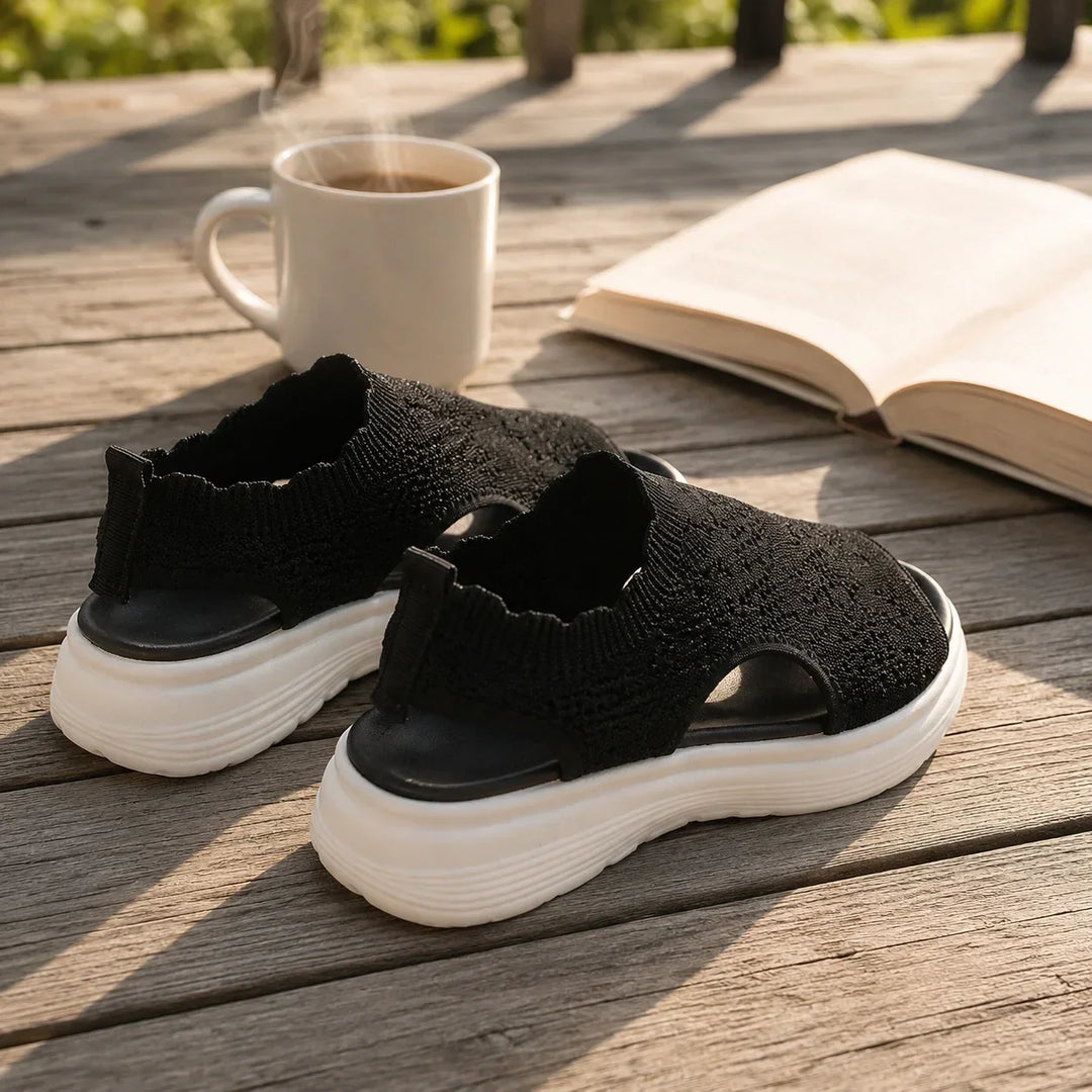 Aurelle Knit Platform Sandals with Cushioned Sole and Slingback - Elena Harper