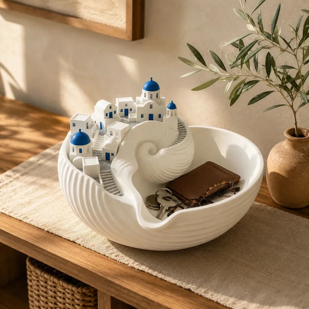 Cycladia Santorini Sculpted Catch-All Bowl for Entryway Keys - Elena Harper