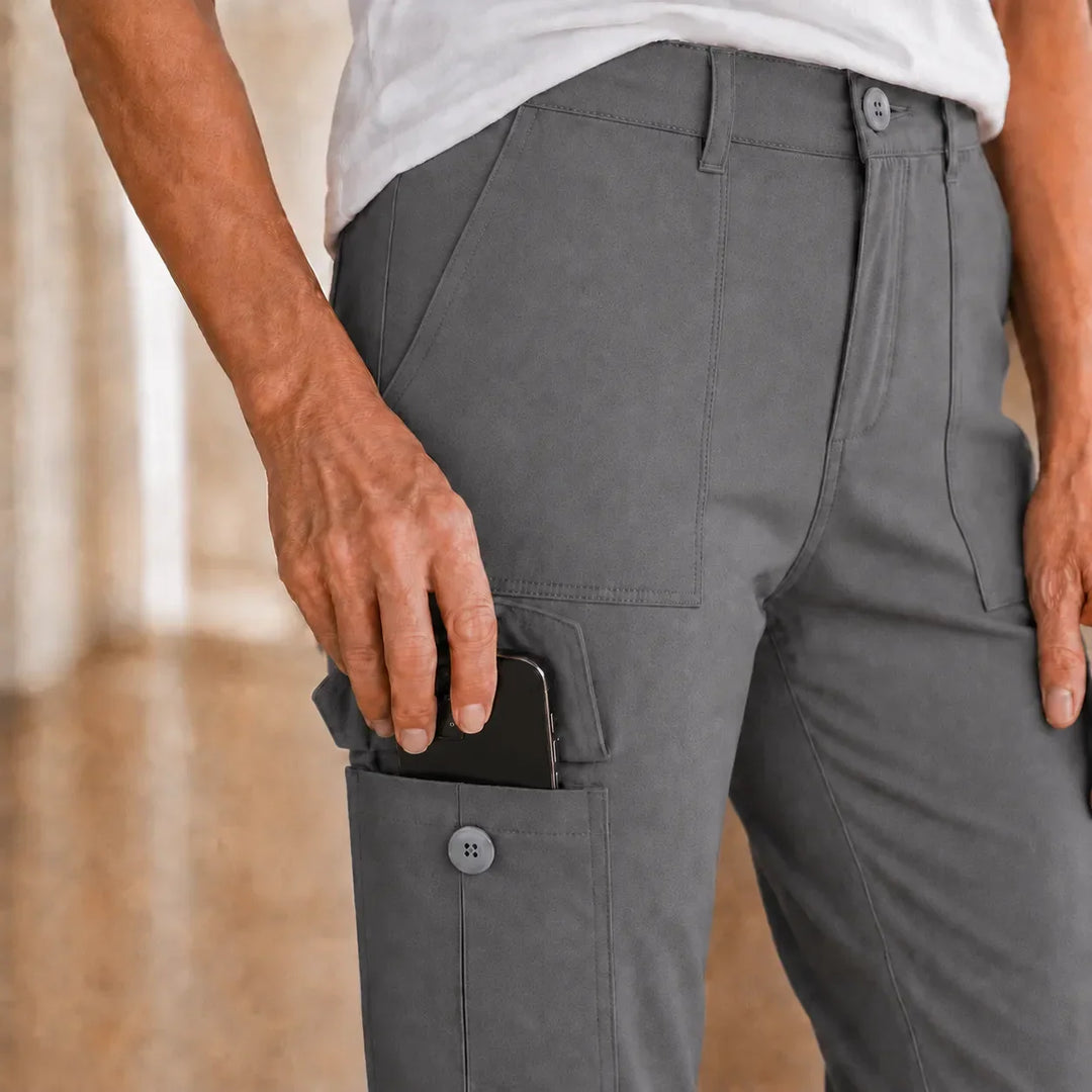 Caliva Cropped Cargo Capri Pants with Cuffed Hem and Pockets - Elena Harper