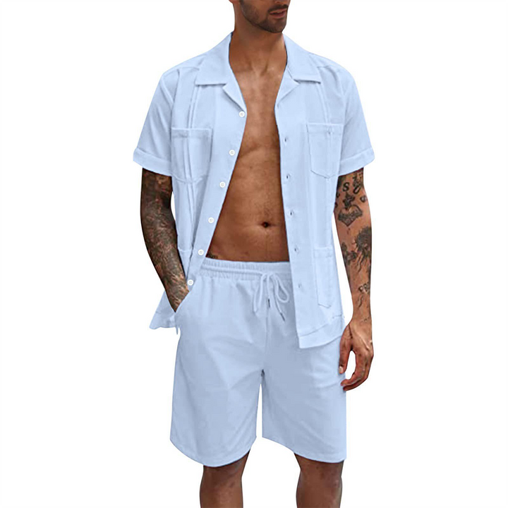 LANDON Elegant shirt and shorts set, view 3 - Elena Harper