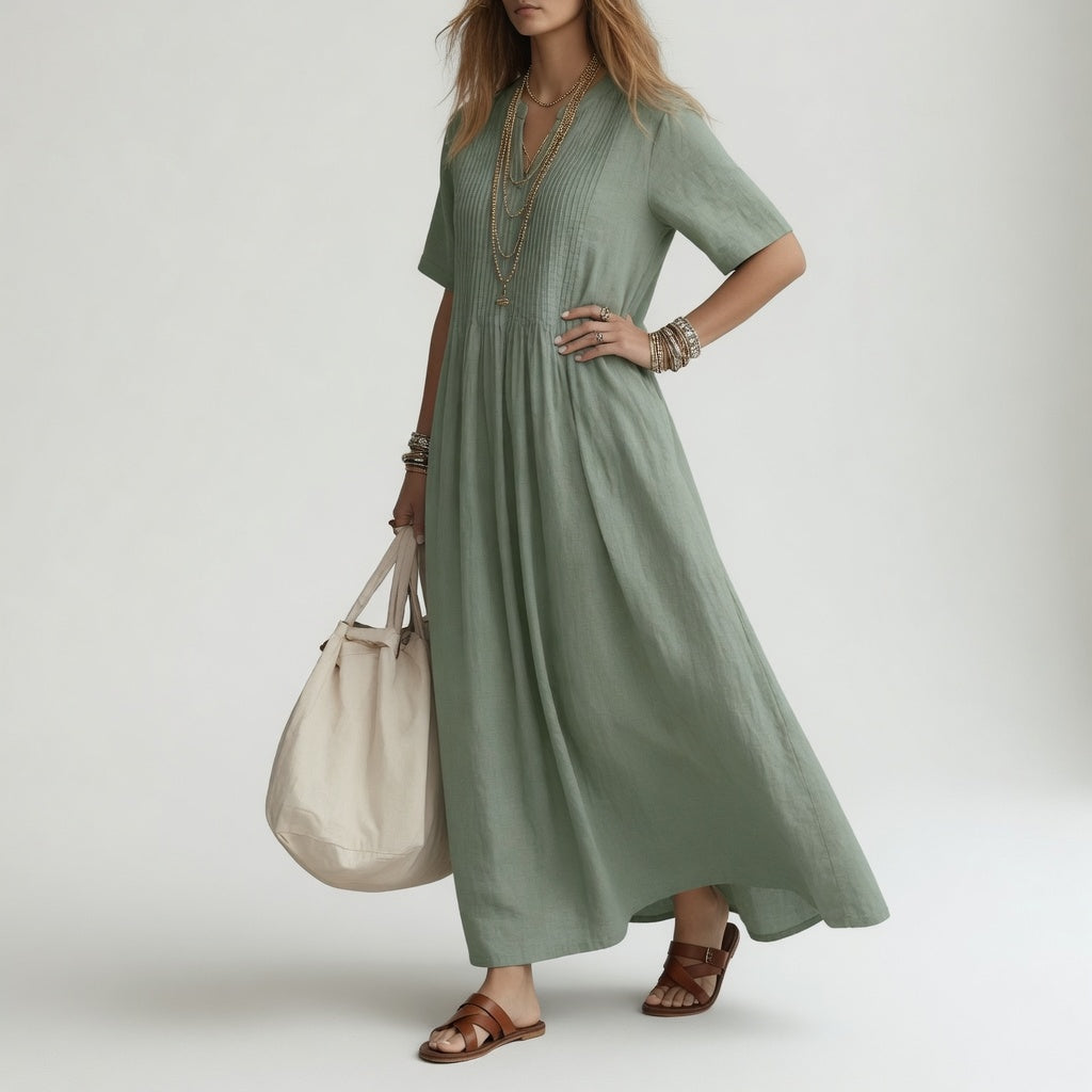 Pélagie Long V-Neck Dress, view 2 - Elena Harper