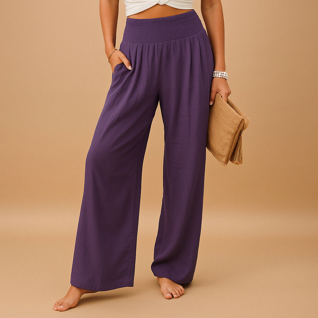 High-Waist Linen Trousers for Women with Elastic Waist