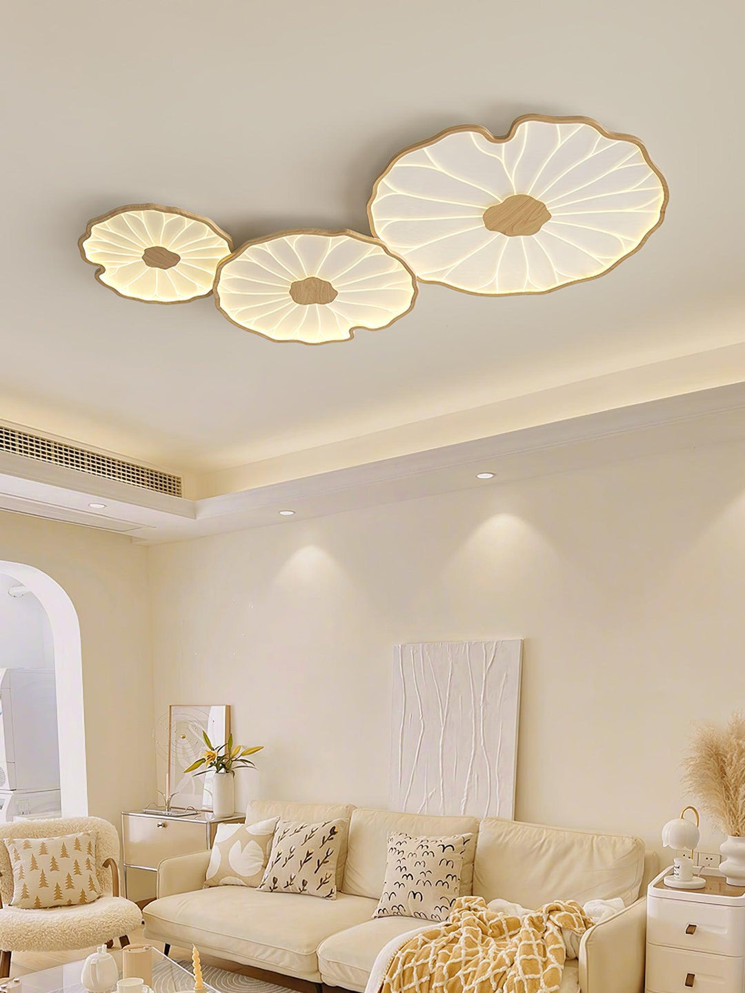 Solara Lotus Leaf Ceiling Light with Wood Finish