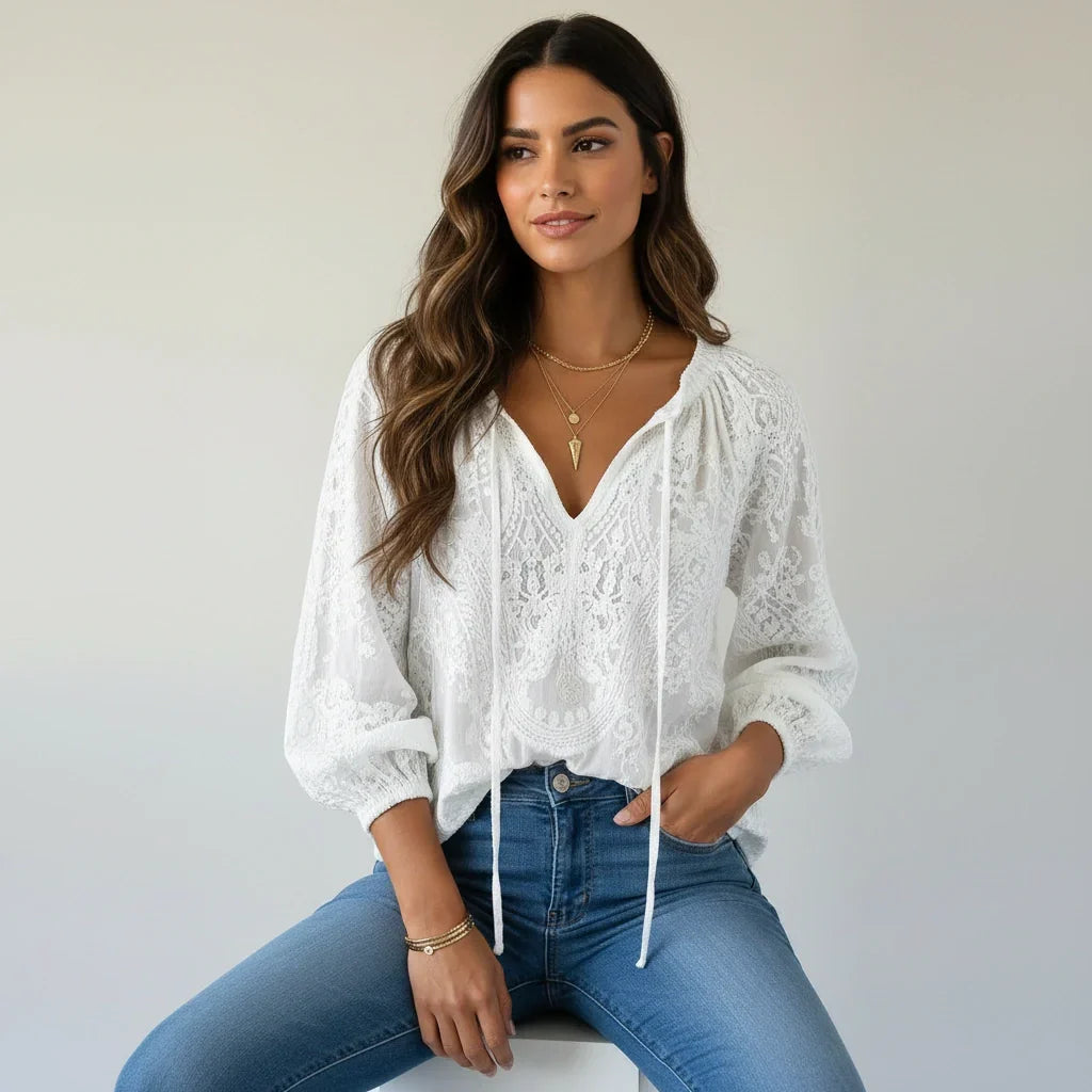 Bohemian Lace Women's Blouse – Lightweight, Elegant, and Flowing