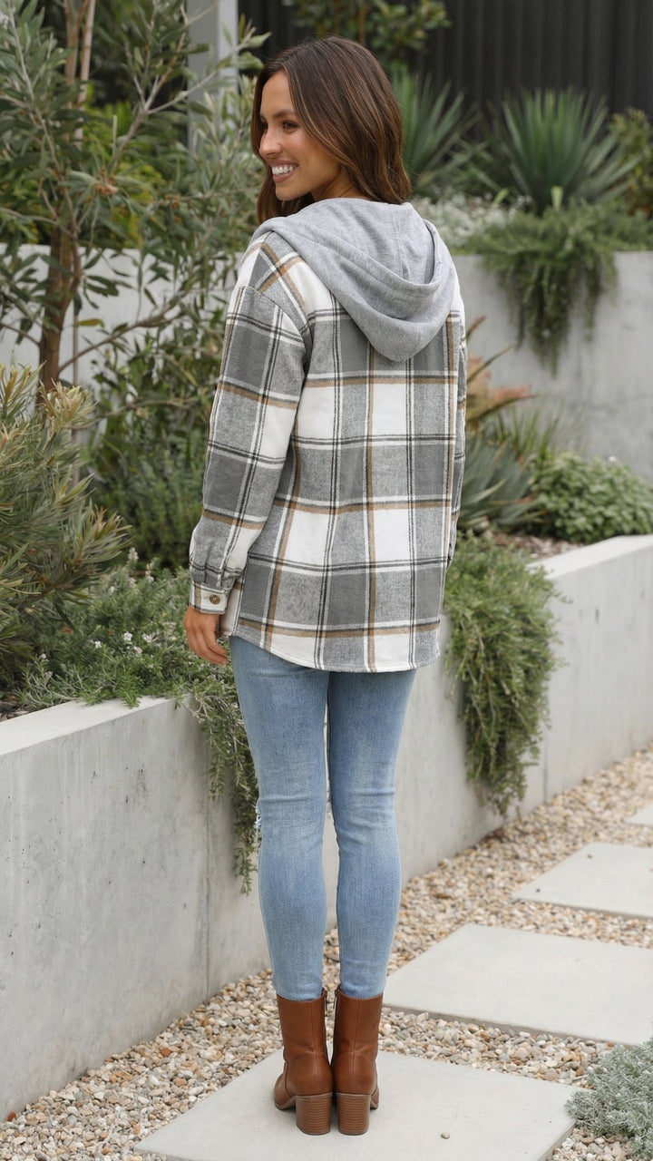 Women’s Checkered Print Hooded Jacket