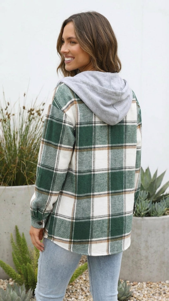 Women’s Checkered Print Hooded Jacket