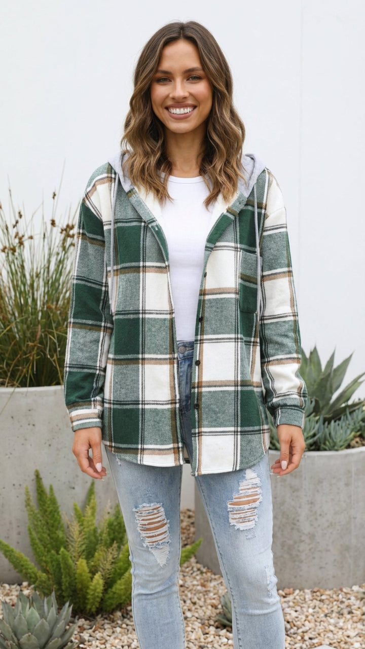 Women’s Checkered Print Hooded Jacket