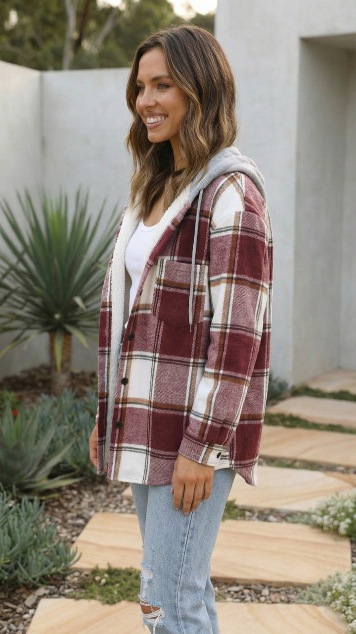 Women’s Checkered Print Hooded Jacket