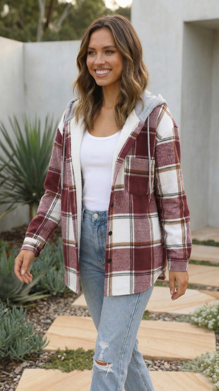 Women’s Checkered Print Hooded Jacket