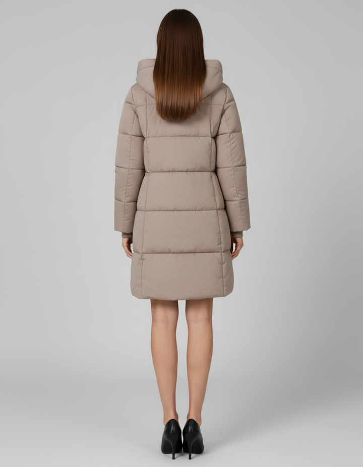 Khaki Hooded Puffer Coat Knee Length