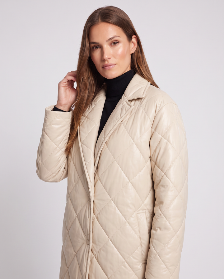Beige Leopard Print Quilted Coat 2 in 1