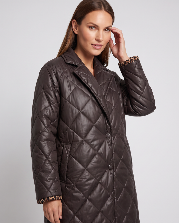 Beige Leopard Print Quilted Coat 2 in 1