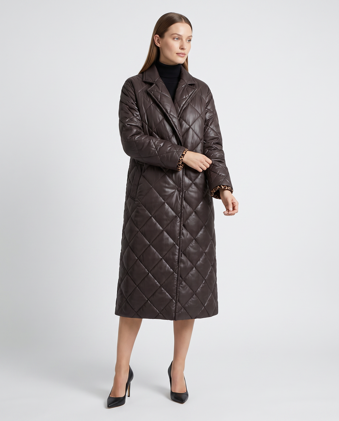 Beige Leopard Print Quilted Coat 2 in 1