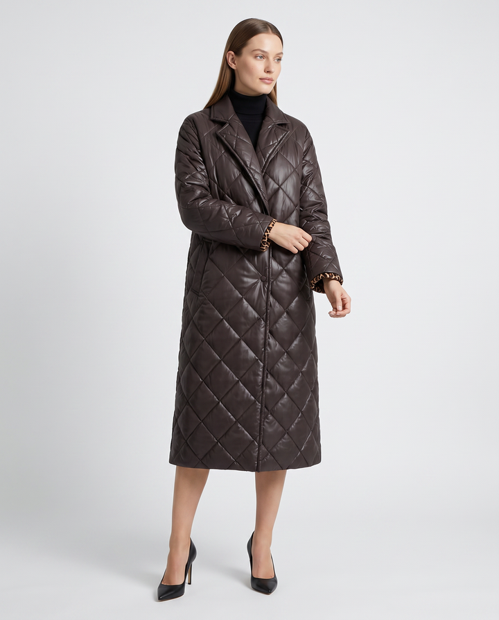 Beige Leopard Print Quilted Coat 2 in 1