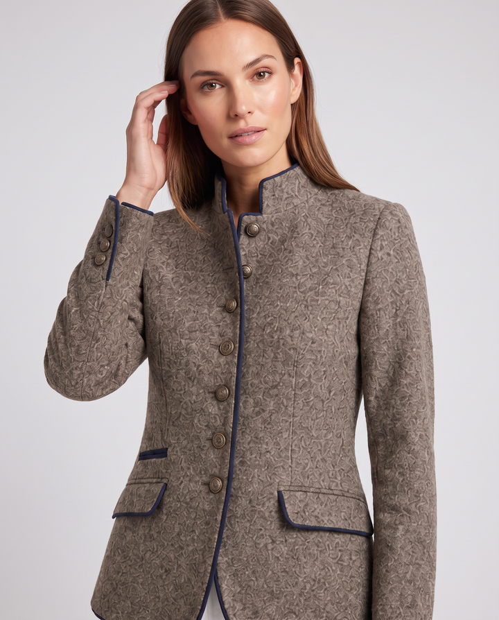 Brown Tailored Blazer Stand Collar