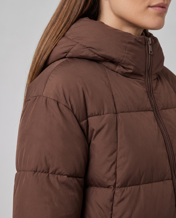 Khaki Hooded Puffer Coat Knee Length