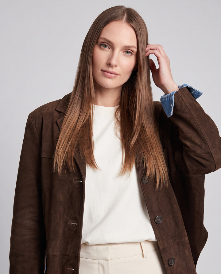 Brown Suede Look Blazer Oversized
