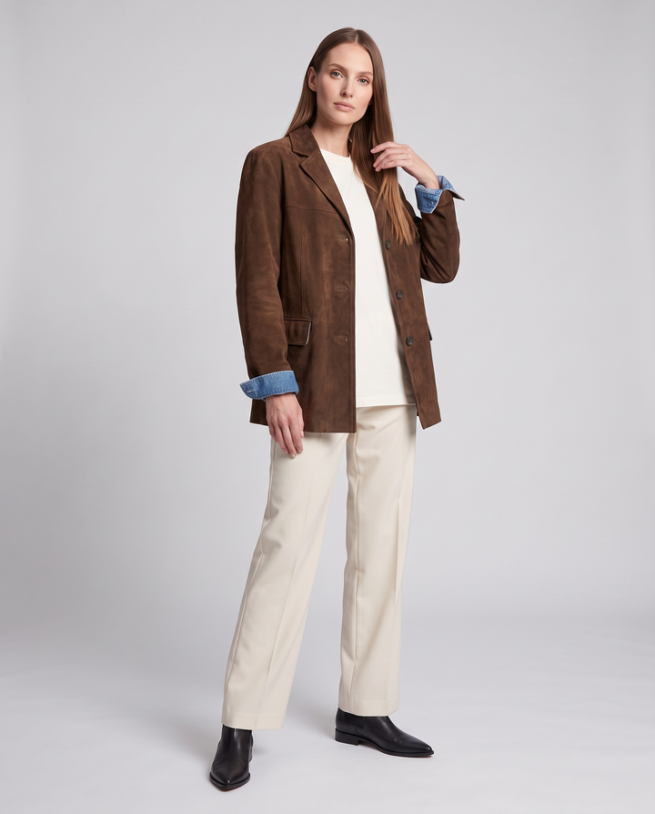 Brown Suede Look Blazer Oversized