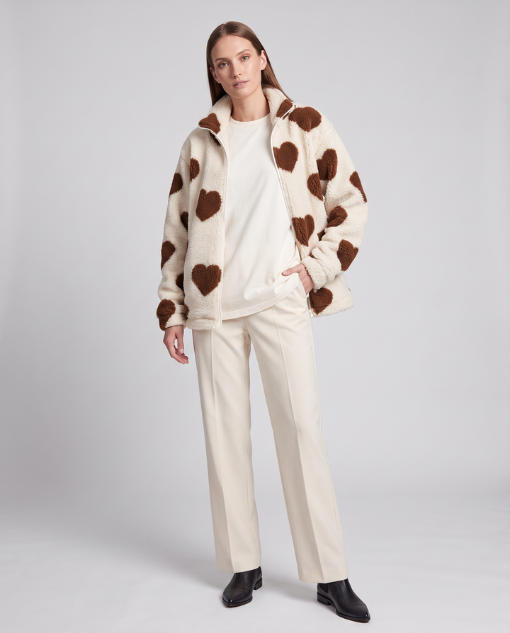 Brown Heart Teddy Fleece Jacket Relaxed