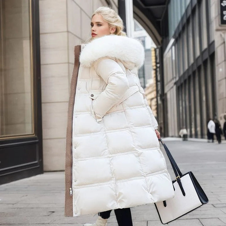 Karin Women's Chic Quilted Coat with Belt and Hood, view 3 - Elena Harper
