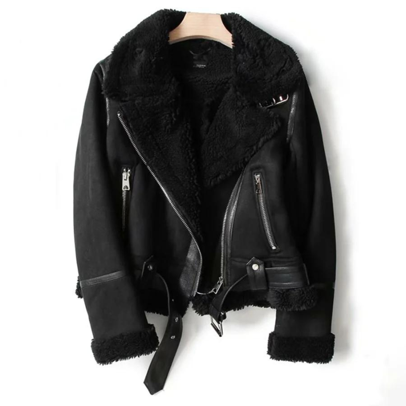 Biker Jacket for Women Teddy Lined Asymmetrical Zip Tailored