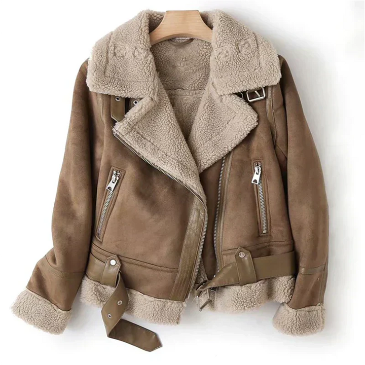 Biker Jacket for Women Teddy Lined Asymmetrical Zip Tailored