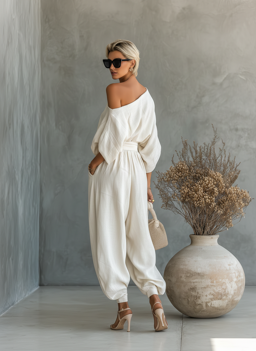 Melania Linen Set with Wide Trousers - Elena Harper
